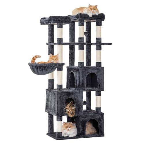MWPO Smoky Grey Extra Large Cat Tree - 70.1-Inch Tall Multi-Level Tower with 3 Condos, Scratching Posts & Dangling Toys — Smoky Grey