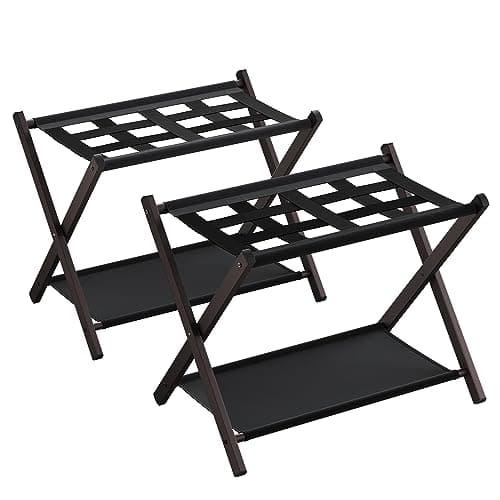 Songmics Black Suitcase Stand with Fabric Shelf, Set of 2 URLR004B02 — Chestnut Brown