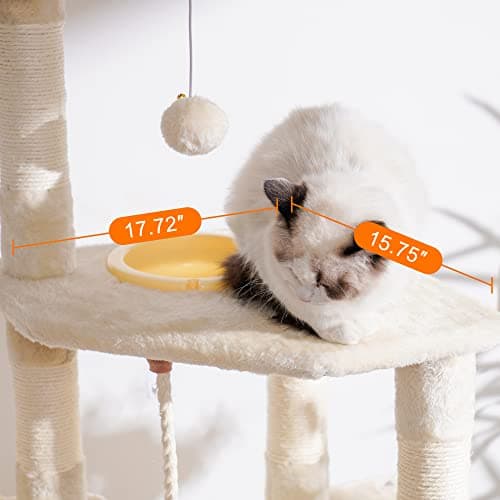 Indoor Cat Tower with Scratching Board and Feeding Bowl