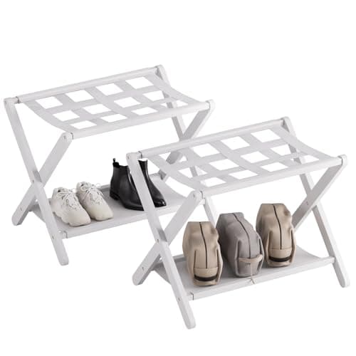 HITNET Black Bamboo Luggage Rack, Suitcase Stand, Pack of 2 — White