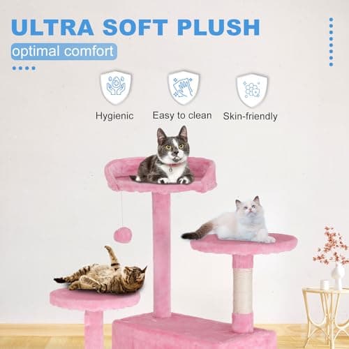 54in Multi-Level Cat Tree with Scratching Post and Cozy Platforms - Space-Saving Indoor Condo for Cats, Pink