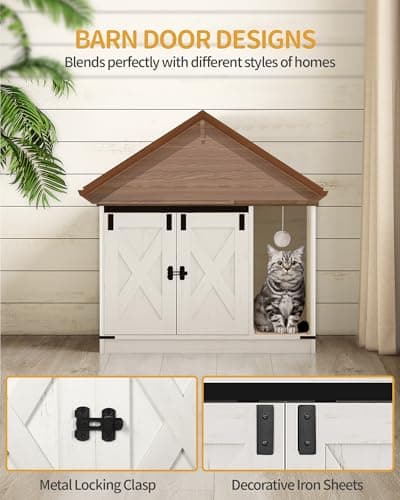 Rustic Brown and White Hidden Cat Litter Box Cabinet, CB82414X