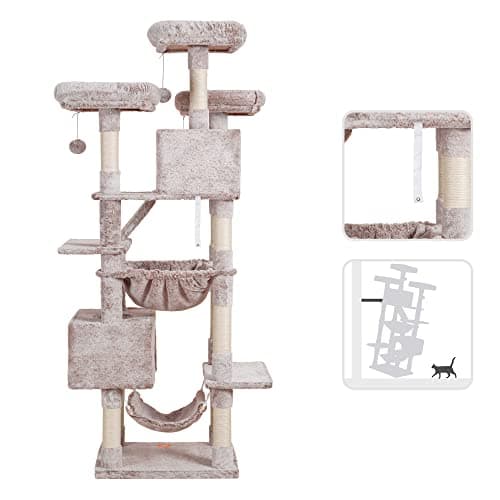 Large Cats Cat Tree, 73 Tall Heavy Duty Cat Tower with Padded Perch, Cozy Basket and Scratching Posts