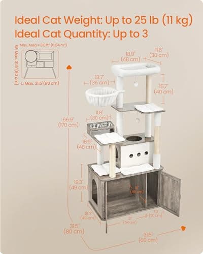 Feandrea Cat Tree with Litter Box Enclosure for Large Cats