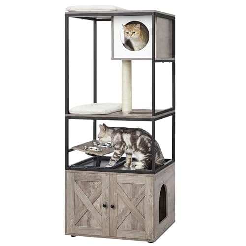 Modern Cat Tower with Litter Box Enclosure and Scratching Post