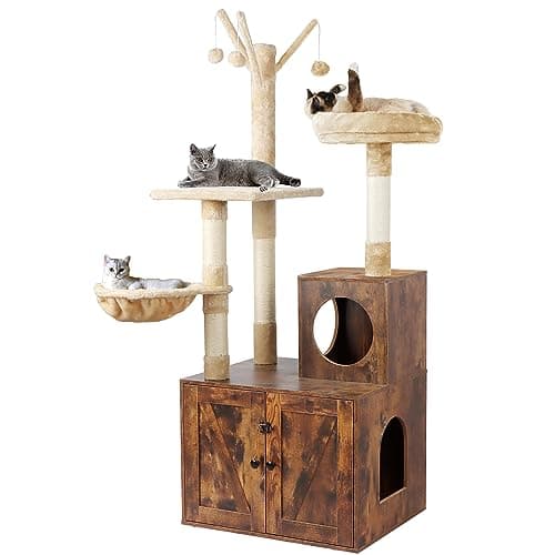 Cat Litter Box Enclosure with Tree Tower Furniture