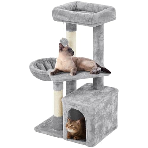 Yaheetech 34in Multi-Level Cat Tree with Bed & Scratching Post Dark Gray — Light gray