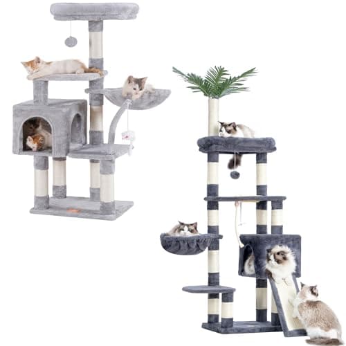 Heybly Cat Tree, 65.4 Cat Tower for Indoor Cats, Multi-Level Condo with Perches, Basket, Feeding Bowl, and Scratching Posts