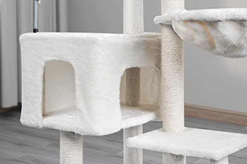 Beige Jute-Covered Cat Tree with Toy Ball Activity Center