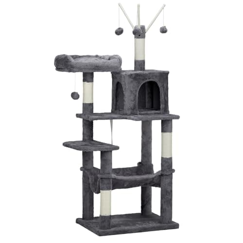 Dark Grey 57 inch Cat Tree with Toy and Scratching Posts