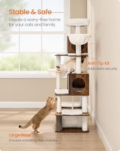 Feandrea 64.5-Inch Modern Cat Tree with 2 Caves, 2 Hammocks & 4 Scratching Posts RB UPCT167K01