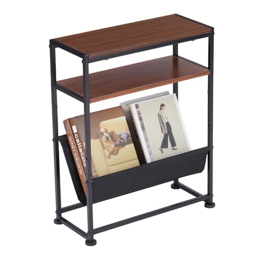Narrow End Table for Small Spaces - Black Magazine Holder Side Table — Cherry