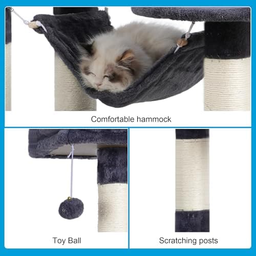 Hey-Brother Smoky Gray Multi-Level Cat Tree with Sisal Scratching Posts MPJ020G