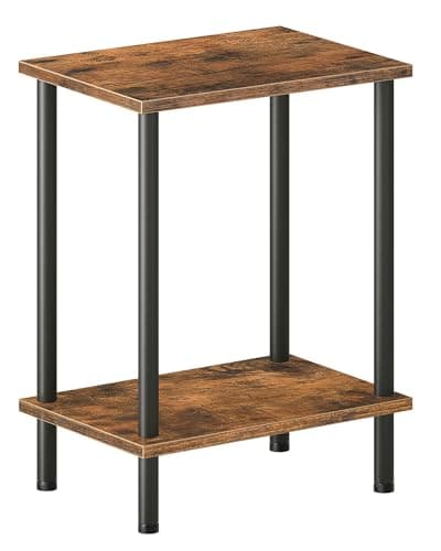 HOOBRO Black End Table with 2-Layer Storage, Stable Frame, Easy Assembly — Rustic Brown + Black
