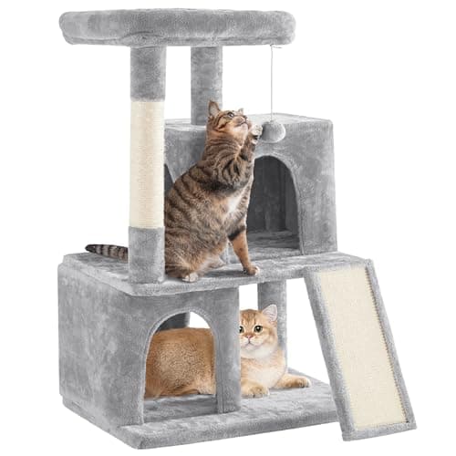 Yaheetech 36in Indoor Cat Tree with Perch, Scratching Posts & Dangling Ball — Light Gray