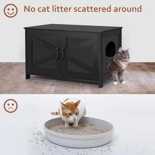 Homedy Black Wooden Cat Washroom with Barn Door, Fit Most Litter Box