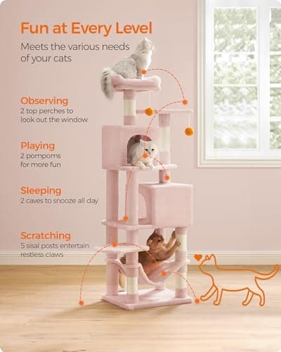 61-Inch Cat Tower with Multi-Levels and Accessories for Indoor Cats