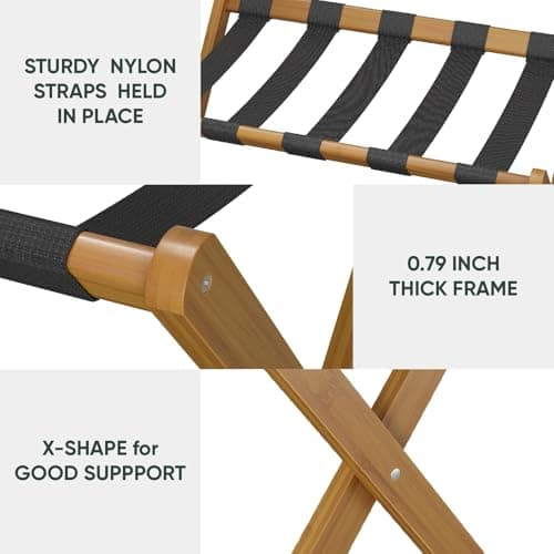 Folding Luggage Rack for Guest Room, Wood Finish - Holds up to 131 lb