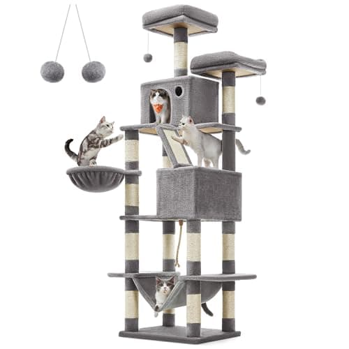 Feandrea Jelly Pink Cat Tree: 81.1-Inch Large Tower with 13 Scratching Posts UPCT190P01 — Light Gray