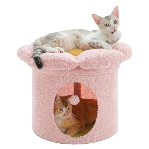 Petepela 2-Level Cat Bed, Pink: Tree House & Flower Bed, Large Cats — Pink