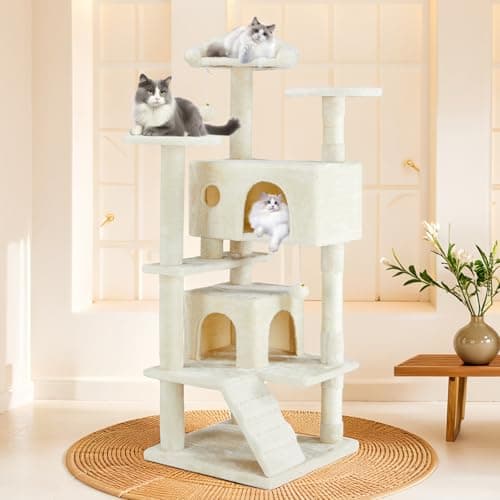 54 Inch Cat Tree Tower, Cozy Hammock & Sisal Scratching Posts, Multi-Level Beige