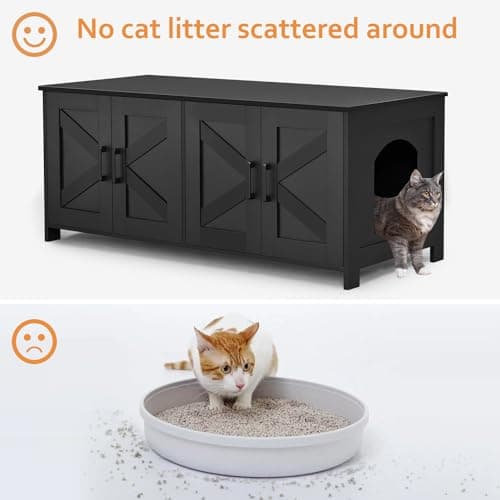 Homedy 2 Cat Litter Box Enclosure, Hidden Double Room, Black