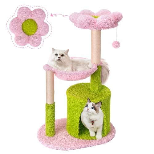GRANNY SAYS Pink Cat Tree - 35" Indoor Scratching Tower with Hammock & Ball — Flower-Pink