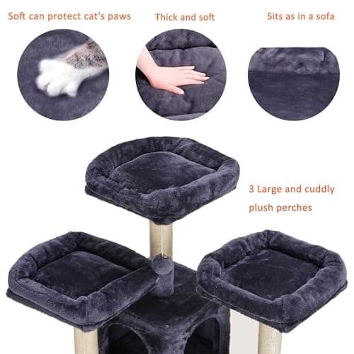 Heybly 73" Tall Smoky Gray Cat Tree for Large Cats, Heavy Duty Condo with Padded Perch and Scratching Posts