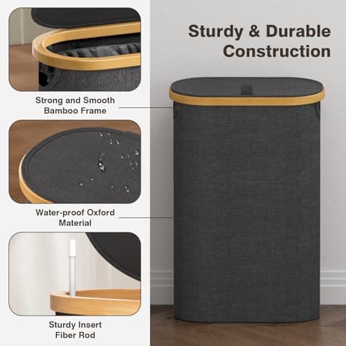 Slim Dark Grey Laundry Hamper with Lid, 60L & Handles