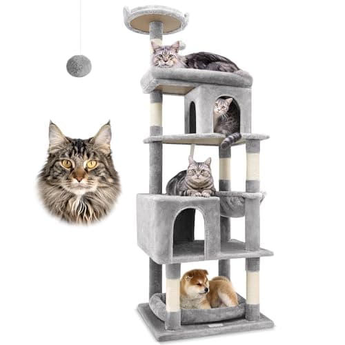 Sturdy 72in S72 Heavy Duty Cat Tree for Large Cats 20 lbs+ Light Grey