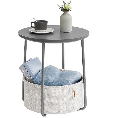 VASAGLE Laurel Green & Cream White Fabric Basket End Table — Cement Gray + Cream White