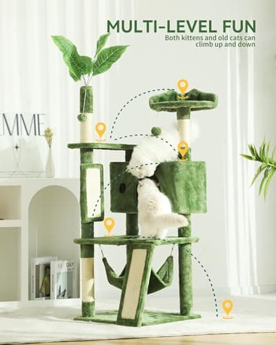 HOOPET 63IN Cat Tree Tower for Large Cats with Scratching Boards and Dangling Balls