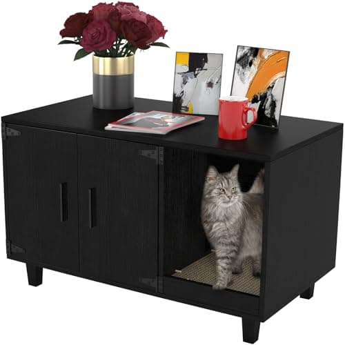 GDLF Modern Wood Pet Crate withScratch Pad & Nightstand (Black)