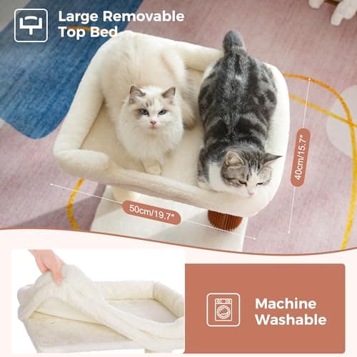 Large Cat Tree Tower with Scratch Post & Groomer - Beige
