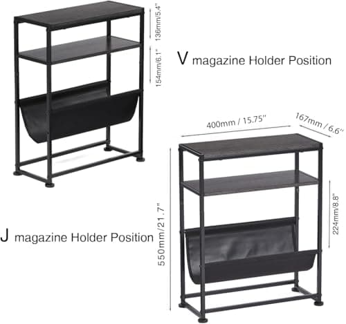 Narrow End Table for Small Spaces - Black Magazine Holder Side Table