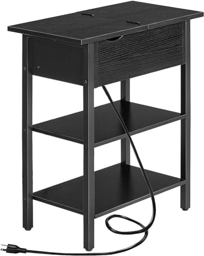 HOOBRO Black Narrow Nightstand with Charging Station BK341BZ01 — Black