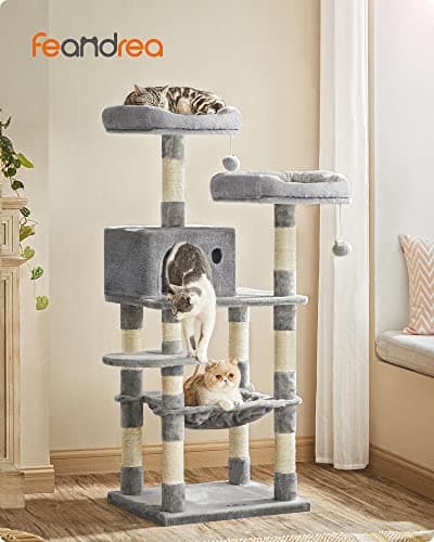 Feandrea Light Gray Cat Tree with Scratching Posts & Hammock