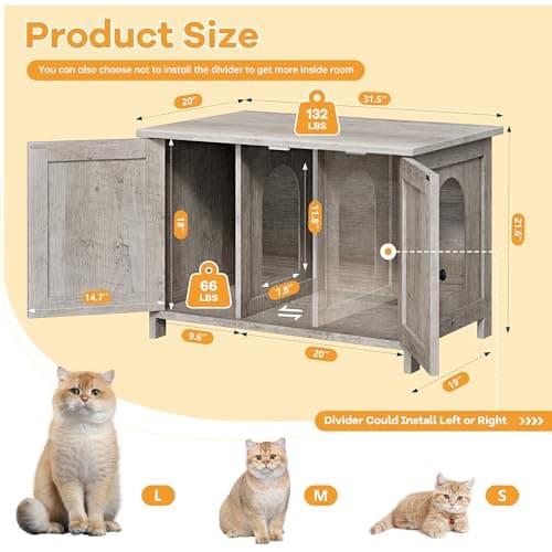 Shintenchi Cat Litter Box with Removable Divider & End Table, Grey