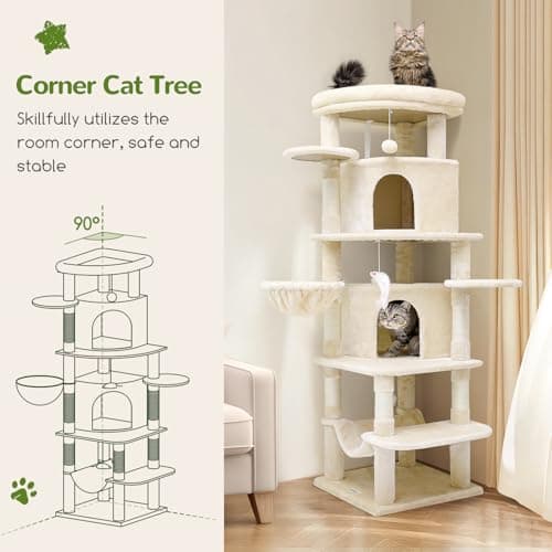 66 Inch Tall Curved C66 Cat Tree with 6 Scratching Posts & Indoor Condos