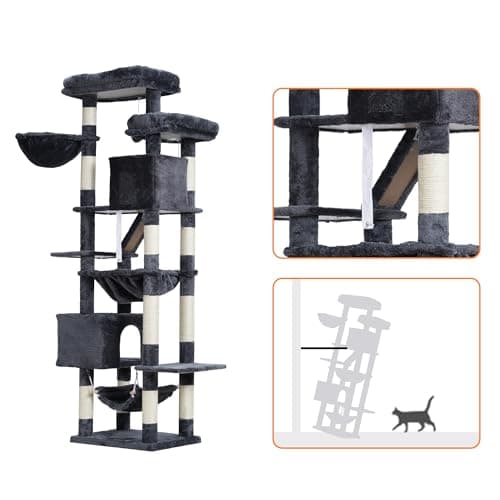 71-Inch Tall Cat Tree Tower with Multiple Features for Indoor Cats, Smoky Gray