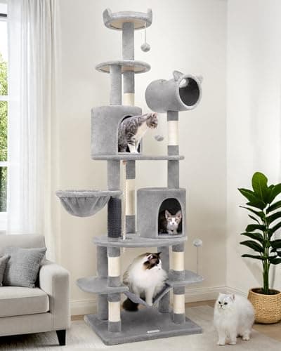C81 Slim 81-inch Curved Cat Tower for Small Cats, Light Gray