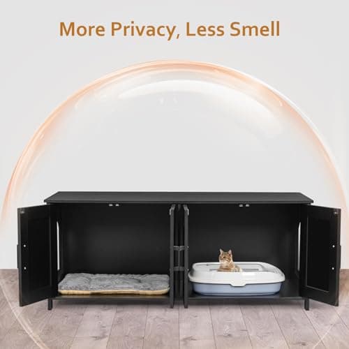 Homedy 2 Cat Litter Box Enclosure, Hidden Double Room, Black