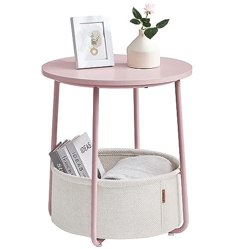 VASAGLE Laurel Green & Cream White Fabric Basket End Table — Jelly Pink + Cream White