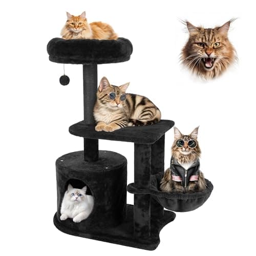 Gothic Black Cat Tree with Coffin Bed & Scratching Posts, Halloween Style for Large Cats — 36.5 " H
