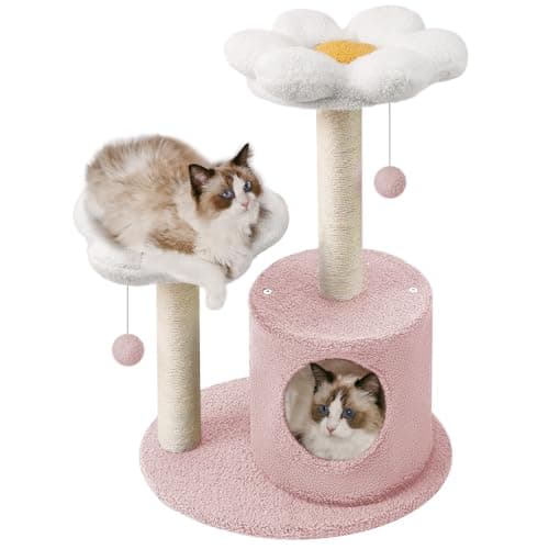Pink Flower Cat Tree for Indoor Cats