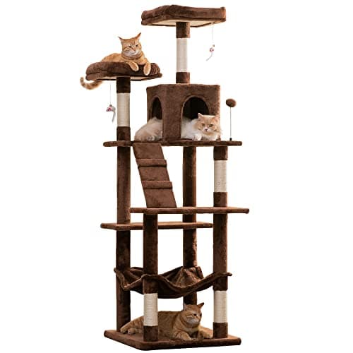 Stable Light Gray MWPO 63.8inch Multi-Level Cat Tree for Large Cats — Brown