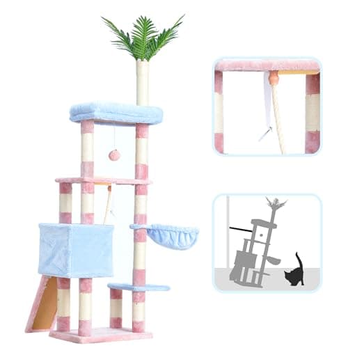 65.4 Heybly Cat Tree for Indoor Cats, Blue/Pink, HCT015BP