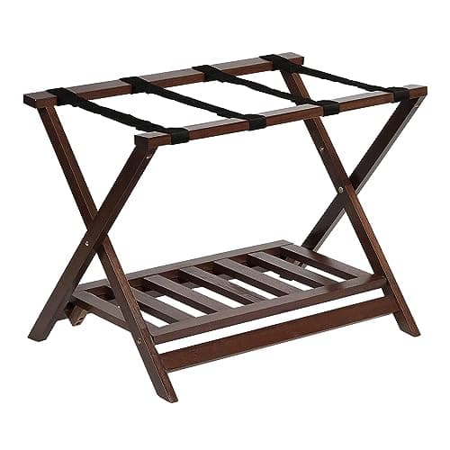 PJ Wood Folding Luggage Rack with Shoe Storage (2 Pack)
