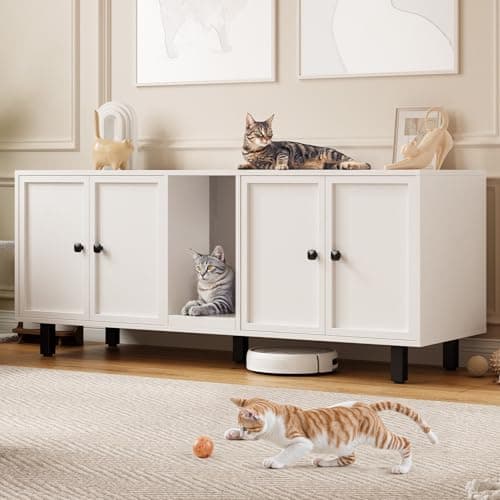 Cat Scratch Pad Litter Box Enclosure, 59 Inches, Off White, Double Room