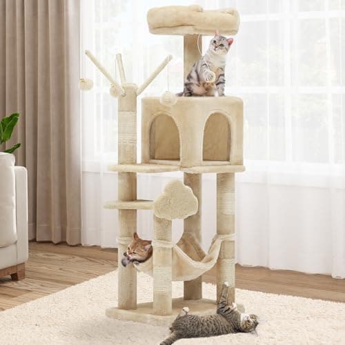 YITAHOME Beige 44in Multi-Level Indoor Cat Tree with Scratch Posts & Hammock